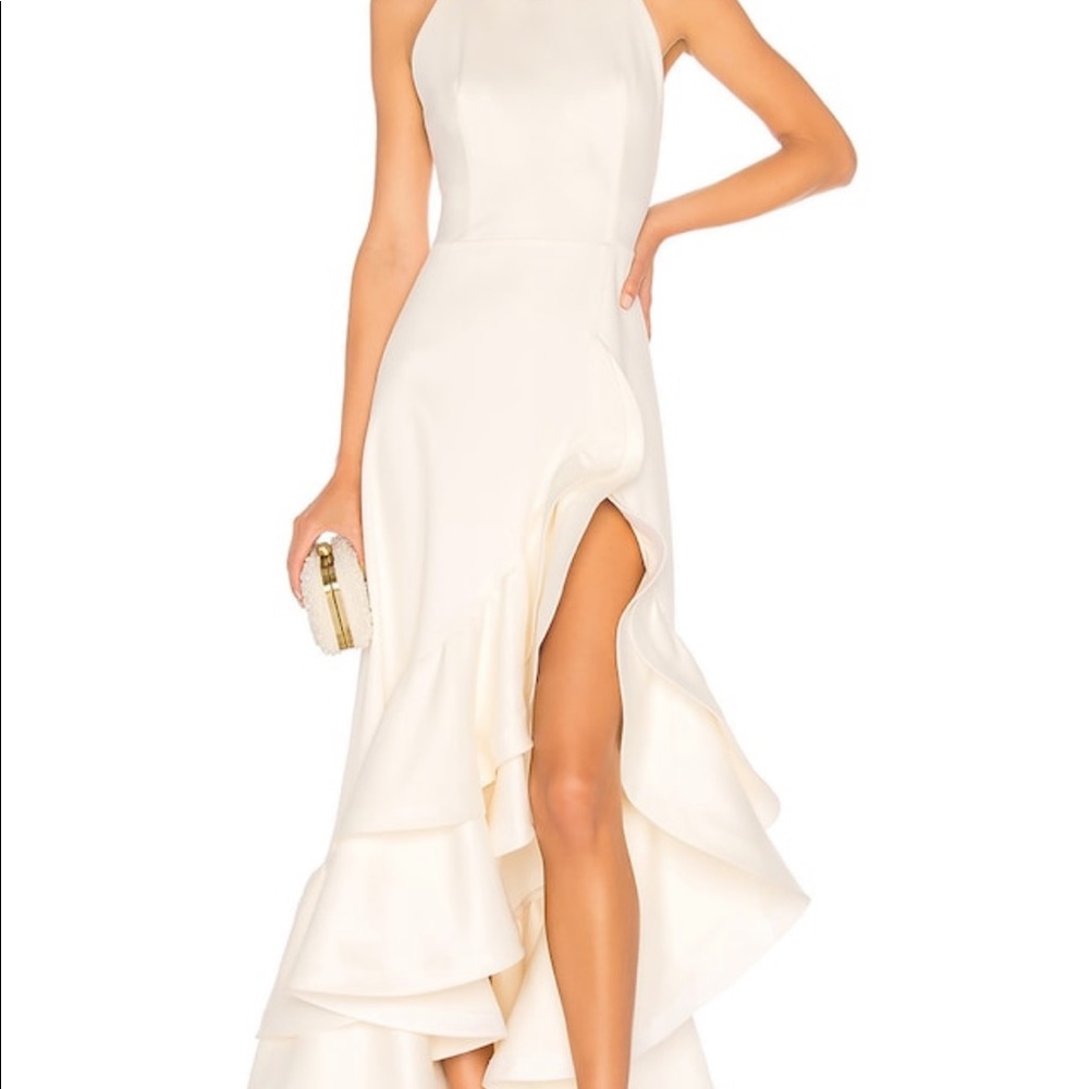 NWT M Bronx and Banco Paros Ruffle Gown white/ivory wedding bridal bride sheer